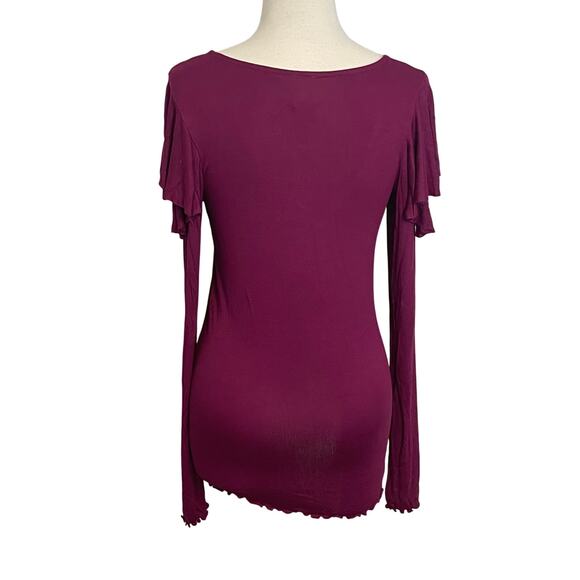 We The Free Women’s‎ Ribbed Ruffle Shirt Top Purple Free People Size Medium - Picture 3 of 5